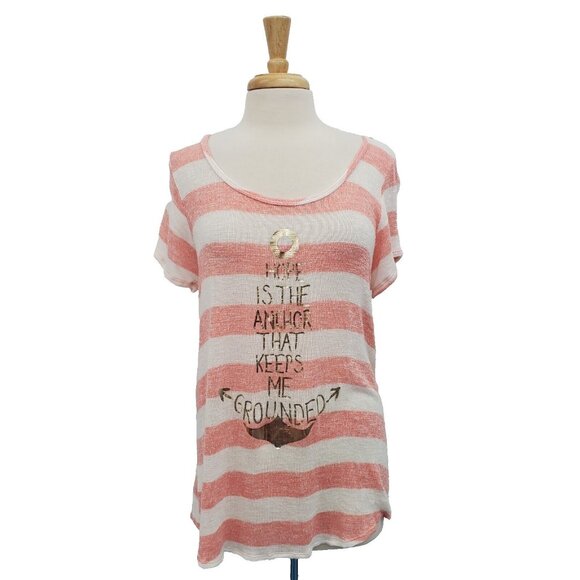 Maurices 1X 14/16 Plus Pink White Striped Nautical Anchor Graphic Tee Stretch - Picture 2 of 16